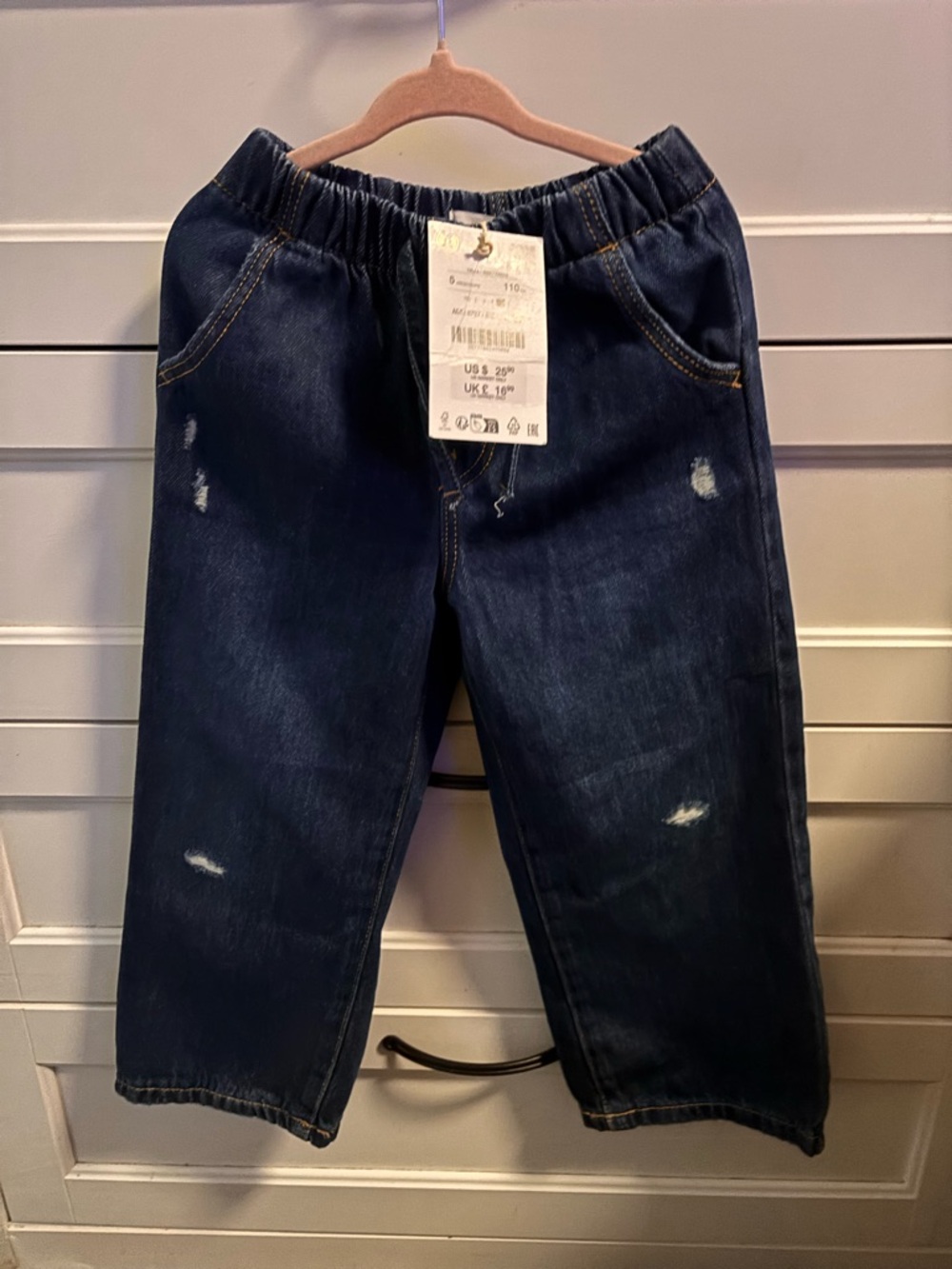 Zara Dark Blue Distressed Elastic-Waist Kids Jeans